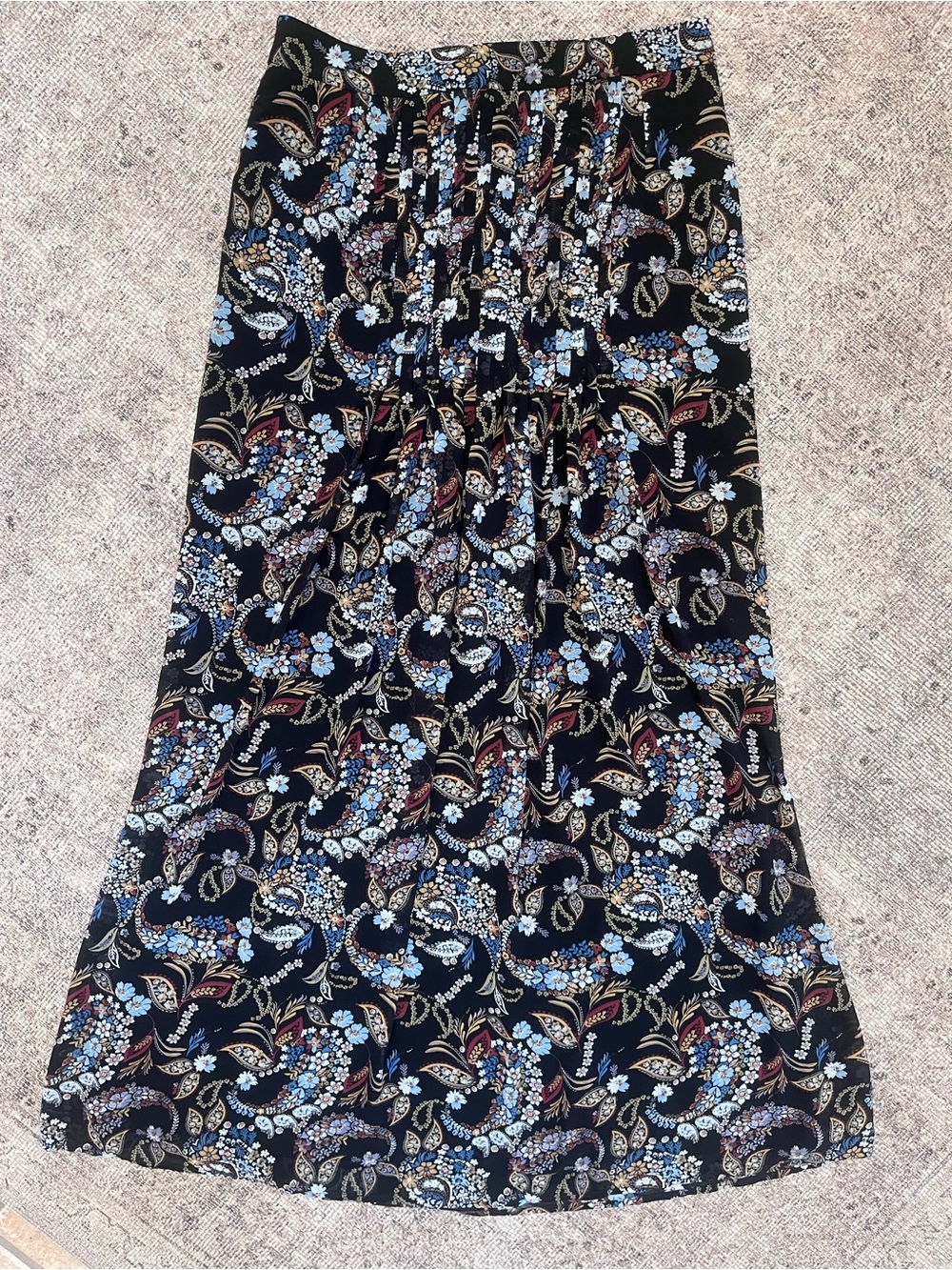 Wayf Black Pleated Lined Maxi Skirt Paisley Floral L | Romantic Feminine Boho